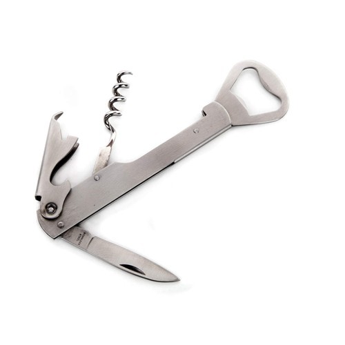 Инструмент складной металлический 4 функции 14 см: 2 открывалки, Штопор, Нож Арт. 58028