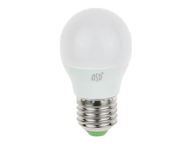 Лампа светодиодная G45 ШАР 3.5 Вт 160-260В E27 3000К ASD (30 Вт аналог лампы накал., 320Лм, теплый белый свет) Арт. 4690612000374