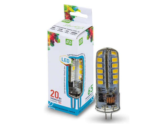 Лампа светодиодная JC 3 Вт 12В G4 4000К ASD (30 Вт аналог лампы накал., 270Лм, нейтральный белый свет) Арт. 4690612004648
