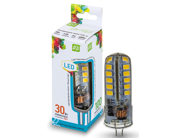 Лампа светодиодная JC 5 Вт 12В G4 4000К ASD (50 Вт аналог лампы накал., 450Лм, нейтральный белый свет) Арт. 4690612004662