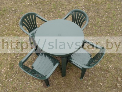 Комплект пластиковой мебели: стол пластиковый круглый и стул Милан 4шт (зеленый)